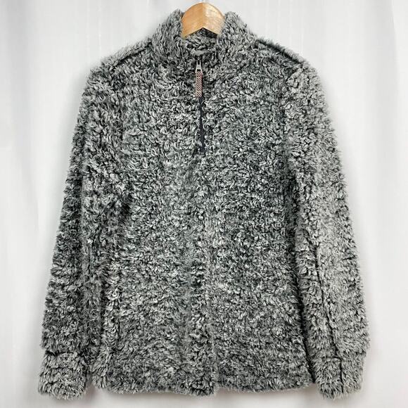 Weatherproof Fleece Pullover‎ Sweatshirt Top Size XS Gray Faux Fur Western Boho - Picture 1 of 13